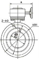 D342X蝸輪法蘭軟密封蝶閥外形尺寸圖 D342X蝸輪法蘭軟密封蝶閥外形尺寸圖
